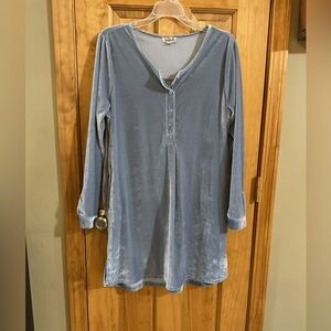 One World Pastel Blue Long Sleeve Velour Tunic Top Sheath Dress